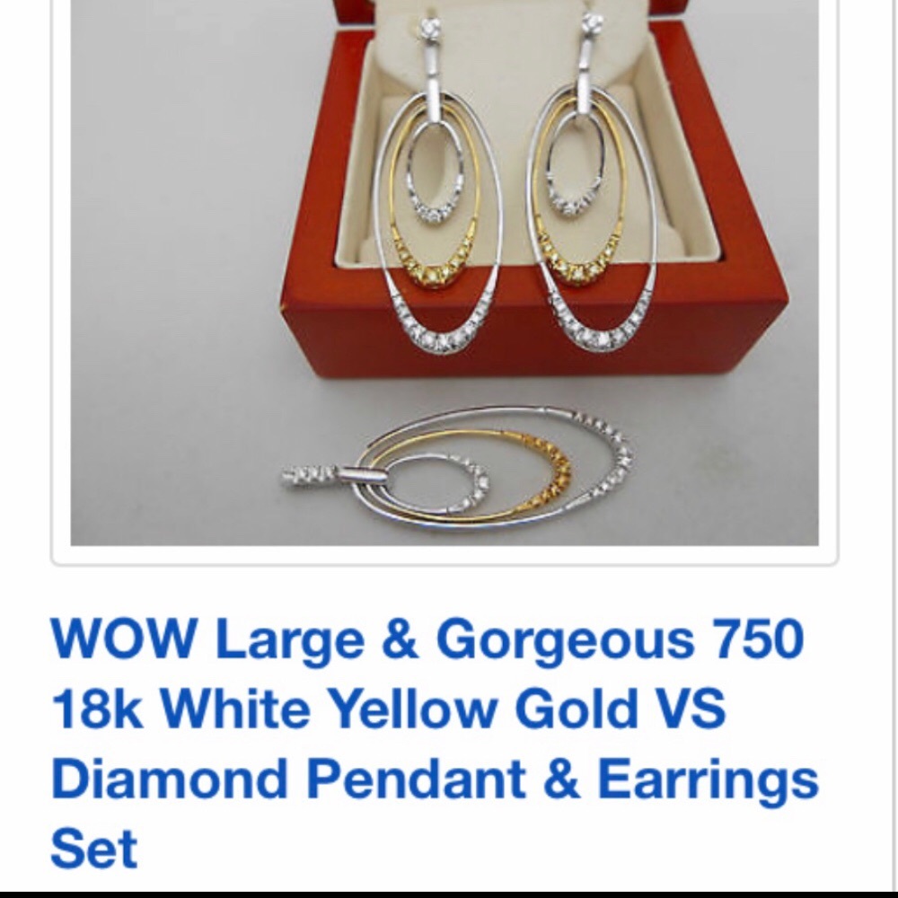 🌺18K Solid Gold Diamond Earrings and Pendant Set